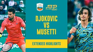 THRILLING Novak Djokovic vs Lorenzo Musetti Match  Monte Carlo 2023 Extended Highlights [upl. by Lamp389]