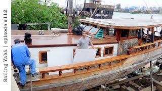 Boat rebuild cutting and laying down our interior purpleheart WOODEN FLOOR — Sailing Yabá 112 [upl. by Rammus]