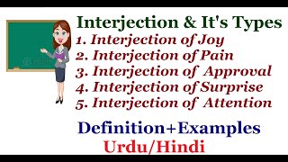 Interjection and its Types DefinitionExamples Urdu  Hindi [upl. by Lyn]