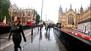 Rainy London River Walk Along Westminster Thames Path 4K [upl. by Atneuqal]