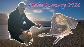 Sea fishing UK at Hythe January 2024 catching Thornback Ray Dab Whiting and Dogfish no Bass [upl. by Kipper]