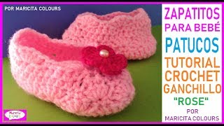 Zapatitos Bebé Escarpines quotROSEquot a CROCHET Parte 1 por Maricita Colours [upl. by Buna]