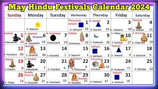 May Hindu Festivals Calendar 2024  monthly calendar 2024 maycalendar2024 calendarfestivals2024 [upl. by Norehs]