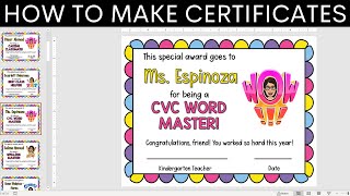 Teacher PowerPoint Tutorial How to make your own student certificates for endofyear awards [upl. by Alilak]