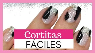 Uñas Cortas color NEGRO 2024Diseño de Uñas negras con plateado [upl. by Dnyletak139]