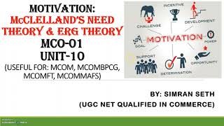 MOTIVATION McClellands Need Theory amp ERG Theory  UNIT10  MCO01  IGNOU  MCOM PART4 ​ [upl. by Anny]