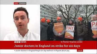 Junior doctors strike  Stuart Hoddinott BBC News [upl. by Emirej]