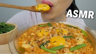 ASMR SPICY Korean Ramen Noodles with Organic Egg Yolk NO Talking Eating Sound  NE Lets Eat [upl. by Amalita]