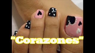 quotCorazonesquot Decoración de Uñas para los Pies Heart Easy toe nail art [upl. by Haisej]