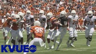 UT spring football Coach Sark looking for consistency in quarterbacks  KVUE [upl. by Noirret572]