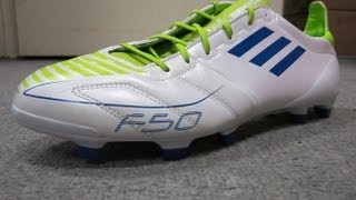 Adidas F50 Adizero TRX FG LeatherWhiteAnodized BlueSlime FG  UNBOXING [upl. by Isabeau]