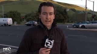 Reporter Nearly Misses Being Hit By Car While Live on TV [upl. by Laubin]