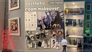 AESTHETIC room makeover 🐻‍❄️ anime room makeover pinterest inspired anime decor manga shelf [upl. by Eirojram204]