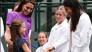 princessofwales places caring hand on princesscharlotte as she guides her to greet wimbledon team [upl. by Kathe]