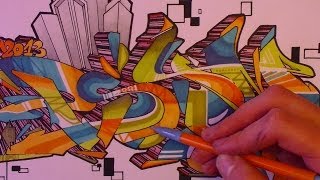 TUTORIAL GRAFFITI  coloriage complexe avancé sur papier avec promarkers HD1080 [upl. by Eelessej700]