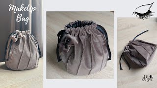 How to make Drawstring MakeUp BagDIY Cosmetic Bag sewing tutorialDrawstring Pouch sewingPurse Bag [upl. by Fortunna]