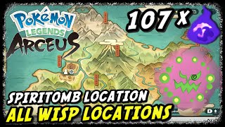 All 107 Wisp Locations  Pokemon Legends Arceus  Spiritomb Location [upl. by Yenttirb]