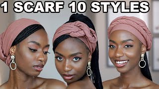 10 QUICK AND EASY WAYS TO STYLE 1 HEADSCARF  HEADWRAP  TURBAN WITH KNOTLESS BRAIDS [upl. by Nyladnarb213]