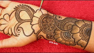 Very beautiful stylish front hand mehandi ka design  easy mehendi design  Simple wedding mehndi [upl. by Auqinal501]