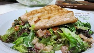 Grilled Salmon Fillet with Italian Dressing Mixed Greens Salad  Dietplan101com [upl. by Atinauq]