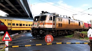 55 HIGH SPEED TRAINS CROSSING RAILROAD CROSSINGS  Level Crossing  Indian Railways Trains [upl. by Barbee]