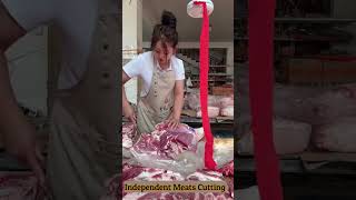 Beautiful girl is a professional butcher cutting 100 fresh meat shorts reels [upl. by Anifled233]