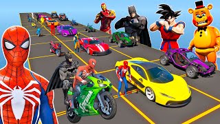 CARROS e MOTOS com HOMEM ARANHA e SUPER HEROIS vs Shark  GTA V [upl. by Uehttam]