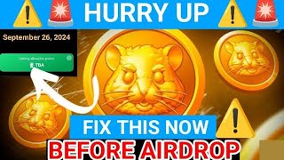 Hamster Kombat Airdrop Tasklist  Hurry Up Fix This Now Or Zero Airdrop [upl. by Palocz]