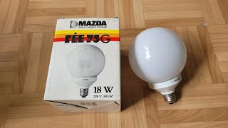 Lampe fluocompacte MAZDA FEE 75 Globe 18W Warm White 230v E27 Ferromagnétique  Neuve [upl. by Ettenal]