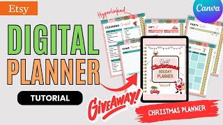 How To Create Digital Planner For Holiday In Canva With Hyperlinked Tabs  Giveaway [upl. by Buzz417]