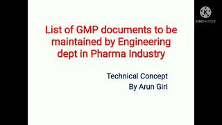 English List of GMP documents to be maintained by maintenance department in Pharmaceutical company [upl. by Joell844]