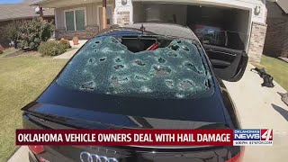 Oklahoma vehicle owners deal with hail damage [upl. by Fitzger]