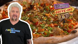 Guy Fieri Tries a Kimchi and Korean Sausage Pizza  Diners DriveIns and Dives  Food Network [upl. by Ulrika]