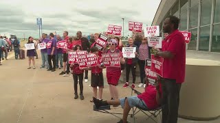 American Airlines passenger service workers picketing for better pay [upl. by Marabelle]