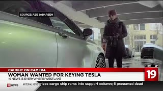 Westlake police issue arrest warrant for woman accused of keying Tesla over parking spot [upl. by Roskes920]