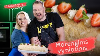 Tarasovai virtuvėje Morenginis roletas su grietinėle ir braškėmis Skanaus 🍰😍 [upl. by Schnapp]