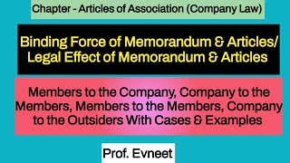 Binding Force of Memorandum and Articles Legal Effect of Memorandum and Articles  Company Law [upl. by Ytsenoh]