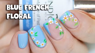 Blue French amp Floral Nail Art for Spring  Indigo Nails [upl. by Aenneea]