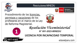 Licencia por Incapacidad Temporal  RVM N° 0812023MINEDU [upl. by Franklin996]