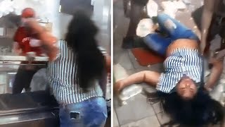 KAREN Throws Food At Employee Then Gets KNOCKED OUT [upl. by Edualc]