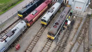 Brush Loughborough Drone Flyover class92 class73 class66 trainspotting dronevideo railways [upl. by Ellebasi]