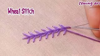 Amazing wheat stitch tutorial  Basic hand embroidery design wheatear  Wheat Ear stitch tutorial [upl. by Nicolina]