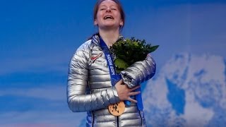 Stephanie Jallen takes bronze in SuperG at Sochi 2014 [upl. by Yttam99]