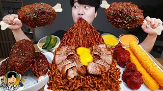 ASMR MUKBANG 직접 만든 양념 치킨먹방 스테이크 짜파게티 레시피 amp 먹방 FRIED CHICKEN AND BLACK BEAN NOODLES EATING SOUND [upl. by Lanny366]