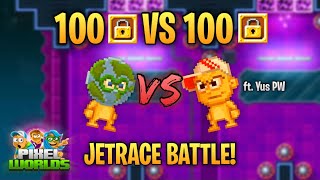 I challenged Yus into a 100 WL vs 100 WL Jetrace Battle ft Yus PW  Pixel Worlds [upl. by Dahle625]