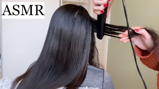 ASMR  Straightening amp brushing my friends curly hair 🤎 styling brushing hair play no talking [upl. by Winters]