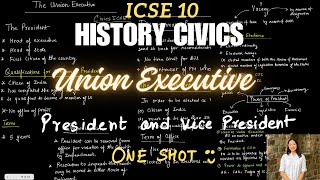 Union Executive President and VP  One shot  Civics  ICSE 10 [upl. by Maitund519]