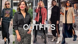 MODA TENDENCIA OTOÑO INVIERNO OUTFITS UTILIZANDO PRENDAS NEGRAS CON MAS COLORES MODA MUJERES [upl. by Nevram]