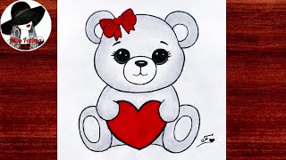 How to draw a cute teddy bear  Easy teddy bear drawing  Teddy bear with heart step by step [upl. by Nwotna442]