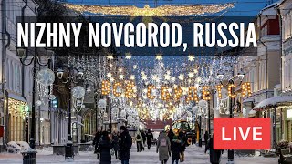 NIZHNY NOVGOROD Russia on Friday Night under SNOWFALL ❄️ and Christmas Lights LIVE [upl. by Aiken]